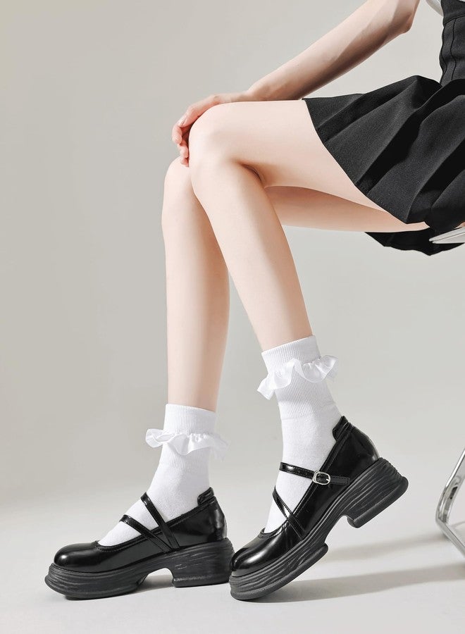 AMHRLINGTO Lace Ruffle Frilly Ankle Socks for Women, Comfortable Cotton Cute Princess Lolita Socks for Ladies Girl (White-1 Pairs) - Image 5